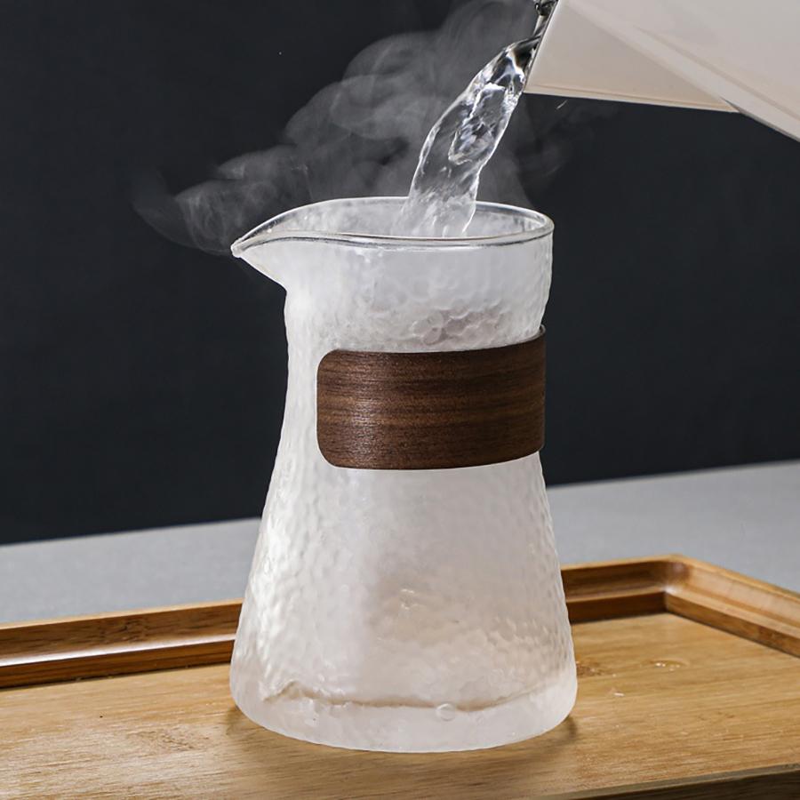 Glass Coffee Server Glass Coffee Carafe with Heat-Resistant Wood Loop 500ML/16oz Glass Coffee Carafe with Wood Ring