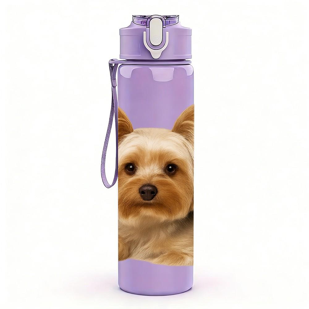 1PC Small Yorkshire Puppy 750ml Color Plastic Sports Water Bottle Leakproof Flip Straw Lid Suitable for Sports Office Home Use