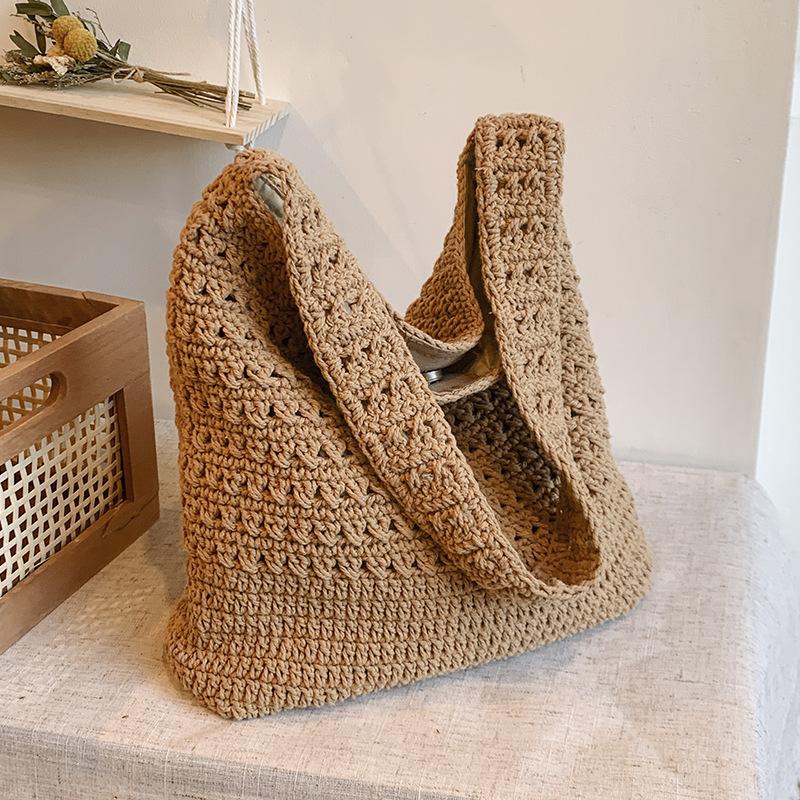 Повседневная и непринужденная художественная плетеная сумка-тоут большой вместимости, легкая пляжная сумка на одно плечо для женщин