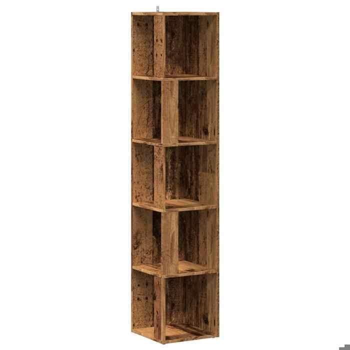 VidaXL Armoire d'angle vieux bois 33x33x165 cm bois d'ingénierie, étagère d'angle, bibliothèque, vitrine, étagère à livres, 856724