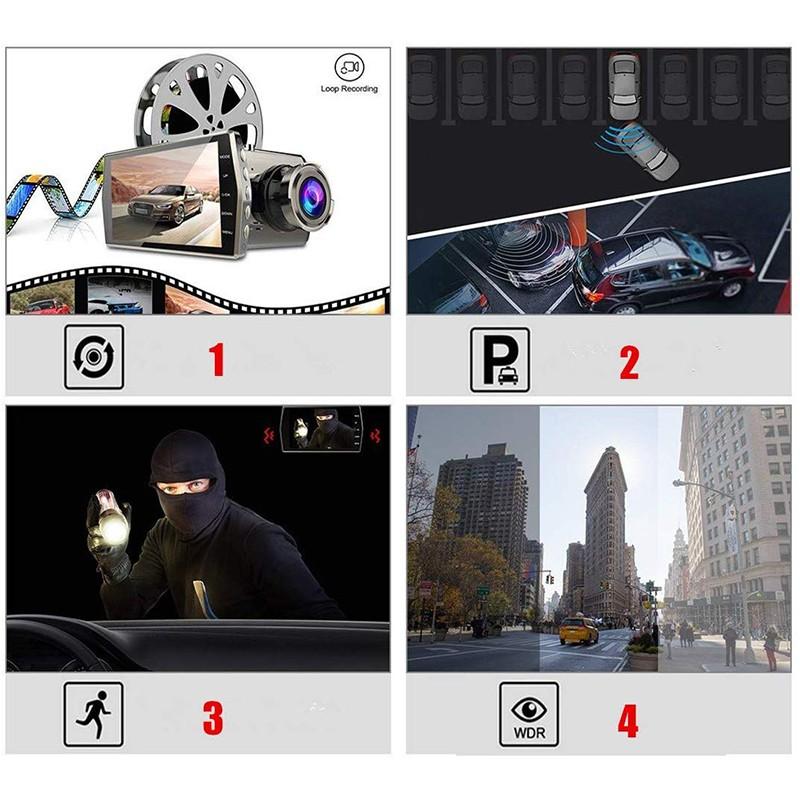 4,0-дюймовый 1080P видеорегистратор Full HD с ночным видением, детектор движения, водонепроницаемая камера, режим парковки, автомобильный видеорегистратор с функцией обнаружения столкновений