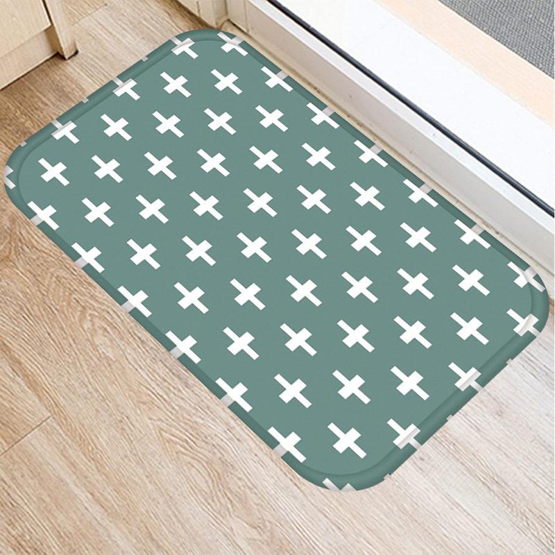 1 шт., 40*60 см, противоскользящий замшевый ковер с зеленым геометрическим узором, дверной коврик, напольный коврик для кухни, гостиной, 48292