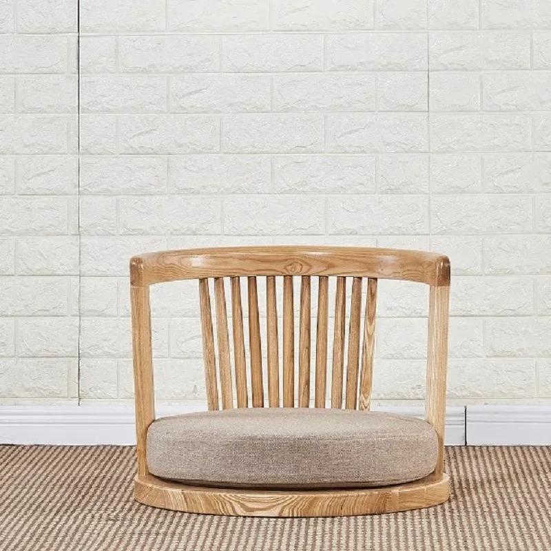 Японское кресло для медитации - с подлокотниками и поддержкой спины, традиционный азиатский напольный стиль татами, кресло из массива ясеня