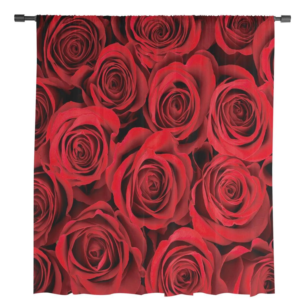 Red Rose Flower Tulle Curtains for Living Room Bedroom Modern Voile Curtain Kitchen Chiffon Sheer Curtains