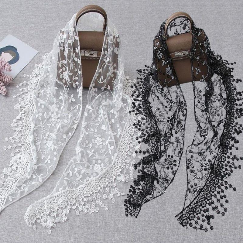 Women Lace Scarf Spring Lady Solid Color Hollow-out Triangular Scarves Soft Shawl Foulard Female Wrap Tassel Shawls 150*40cm