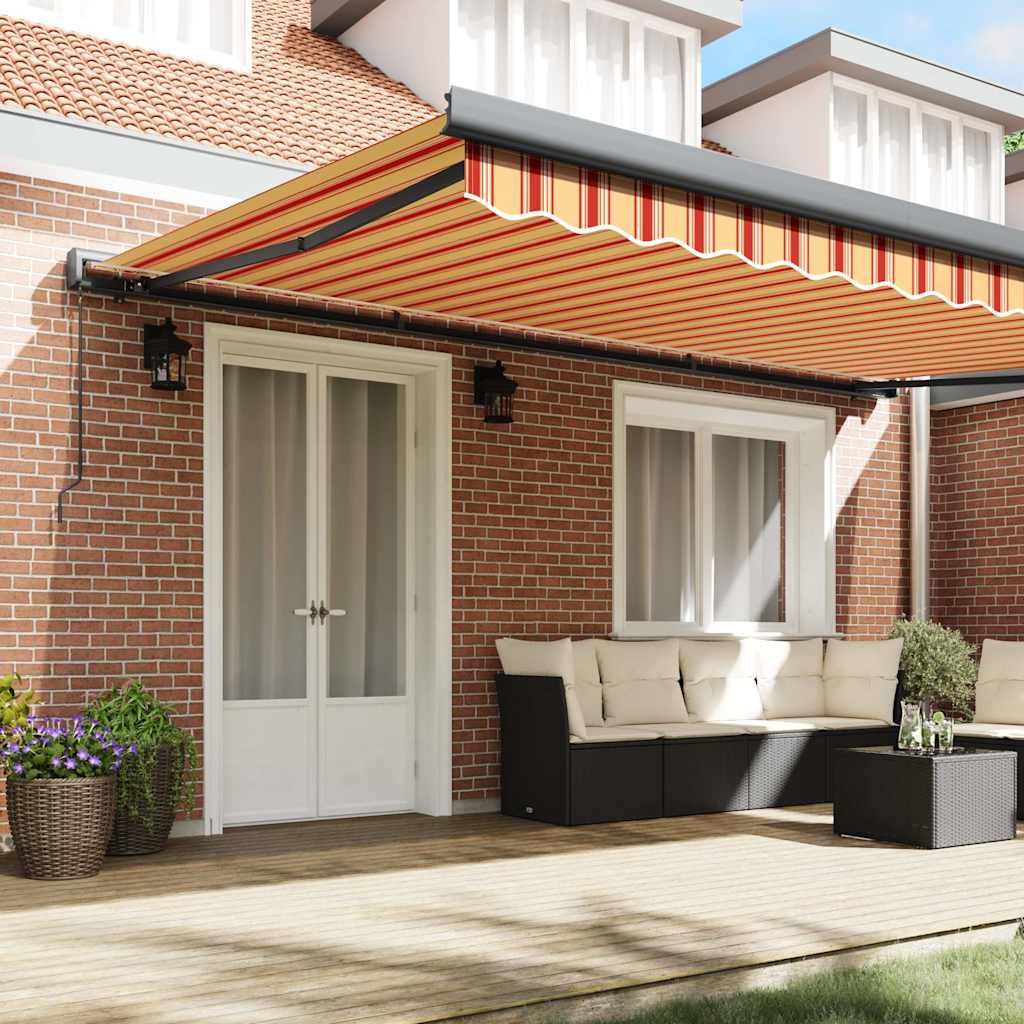 Retractable Awning Yellow and White 4x3 m Fabric and Aluminum