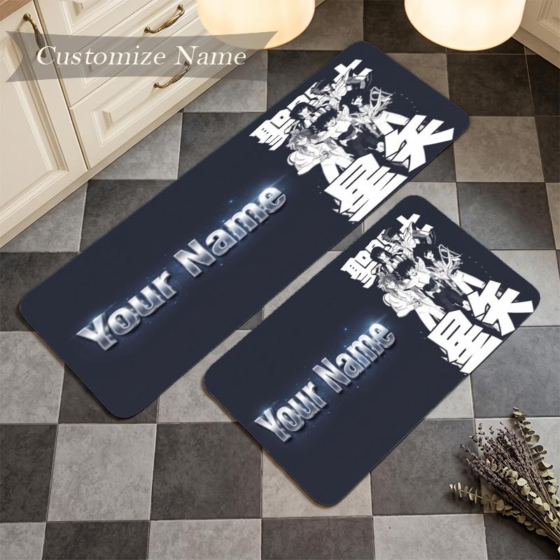 Saint Seiya (1) Custom Name Flannel Mat Anti-Slip Kitchen Floor Rug for Home Kitchen Decor Gift