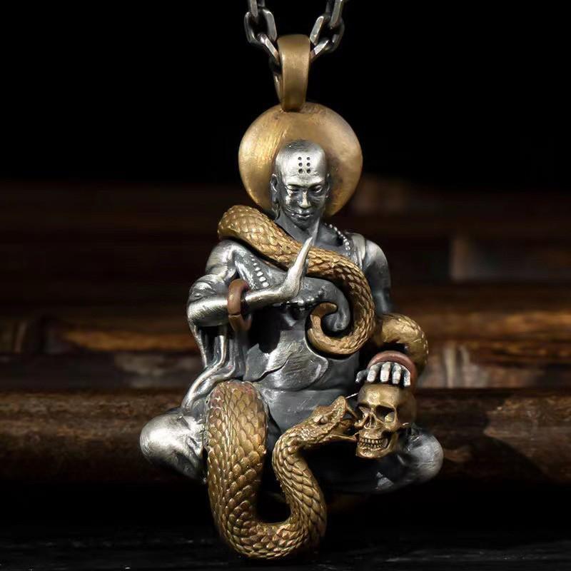 Vintage Ethnic Style Buddha Guardian Pendant Necklace Men Women Oxidized Copper Charm With Adjustable Chain