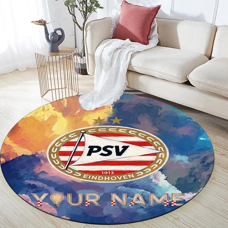 Custom Name PSV Eindhoven2 Round Area Rug,Carpet Rug for Living Room Bedroom Sofa Playroom Decor,Non-slip Floor Mat