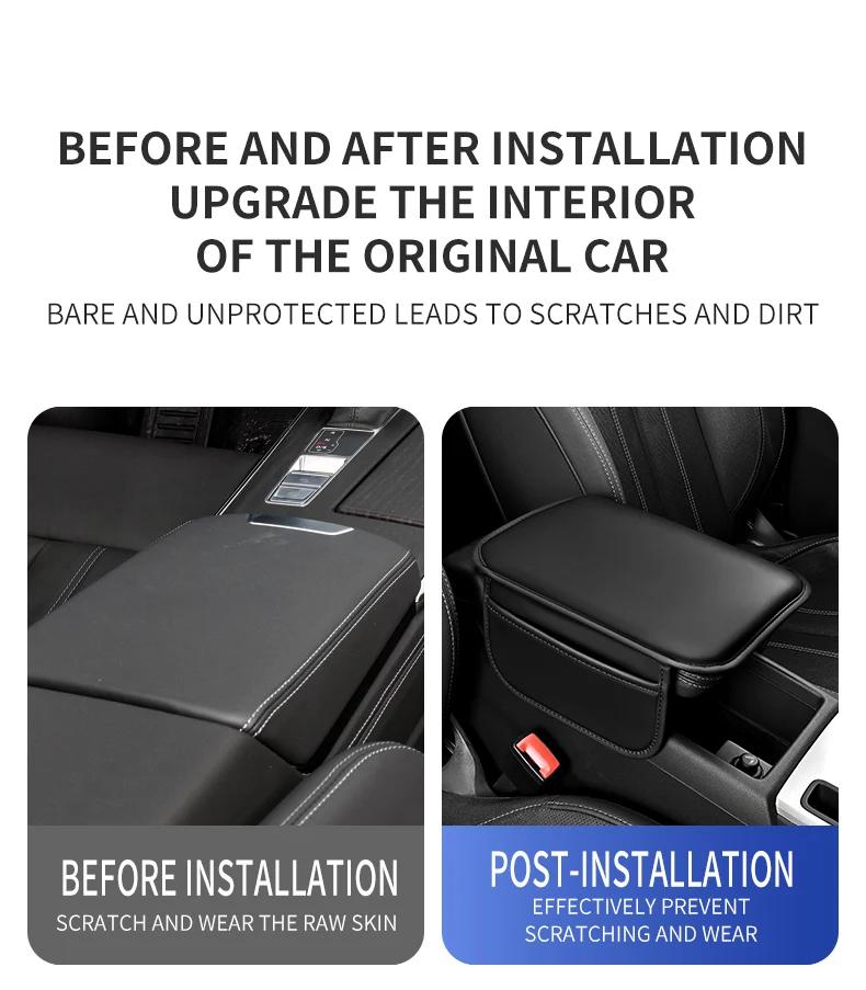 Модернизированный защитный чехол для центральной консоли автомобиля, подлокотник, подушка, коврик для подлокотника с боковым карманом для хранения, аксессуары для салона автомобиля