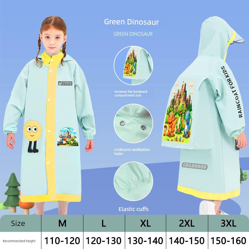 Children's Raincoat for Boys and Girls, Long Full-Body Raincoat for Heavy Rain, Suitable for Primary and Secondary School Students, with Backpack