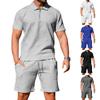 Men's POLO Shirt Suit Men's Casual Short Sleeve Suit Lapel T Shirt Textured Shorts Athletic Two Piece Set