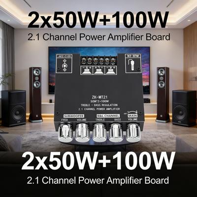 ZK-MT21 Bluetooth 5.0/AUX Двухвходовая плата усилителя 12В/24В Питание 2x50Вт+100Вт Плата усилителя сабвуфера