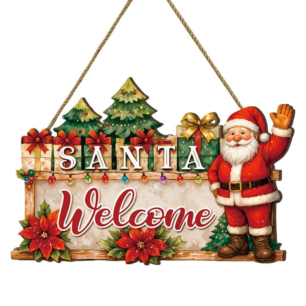 Christmas Door Hanging Wooden Christmas American Welcome Doorplate Wreath Pendant Hanging Decoration Sign Wall Decoration
