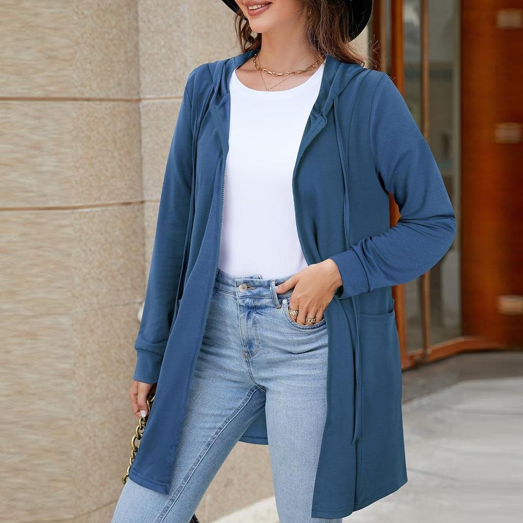 Women's Fashion Casual Hooded Loose Long Sleeve Zipper Solid Color Jacket