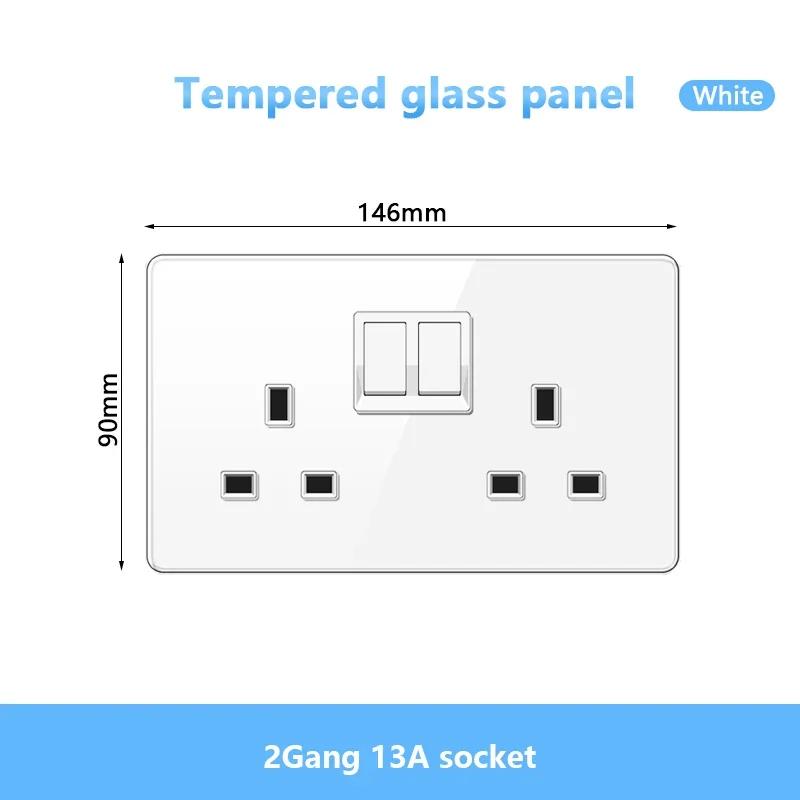 Стандарт Великобритании настенный светодиодный выключатель 2-позиционный розетка питания, 18 Вт быстрая зарядка универсальная двойная 3-контактная вилка USB Type-C стеклянная розетка