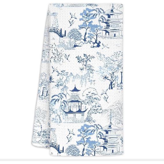 Blue and White Chinoiserie Floral Bird Tea Hand Dish Towels for Kitchen Bathroom, Chinoiserie Decor, Blue Tea Hand Dish Kitchen Towels, 16x24