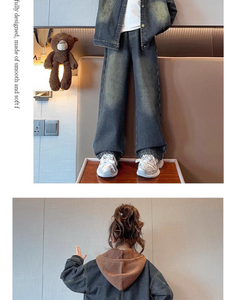 2025 Girls' Fleece-Lined Denim Two-Piece Set - Trendy Autumn/Winter Fashion for Middle and Big Kids