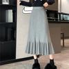 Женская трикотажная юбка с высокой талией, однотонная плиссированная юбка с оборками и швами по низу, юбка с запахом на бедрах, осенне-зимняя юбка миди