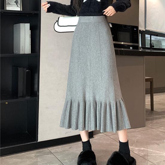 Женская трикотажная юбка с высокой талией, однотонная плиссированная юбка с оборками и швами по низу, юбка с запахом на бедрах, осенне-зимняя юбка миди