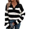 Autumn Women's Sweater Loose Top Striped Lapel Knitwear