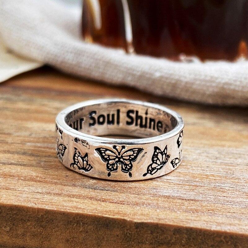 Кольца для женщин, девочек, ювелирные изделия с подвесками, винтажная гравировка, кольцо на палец в виде бабочки