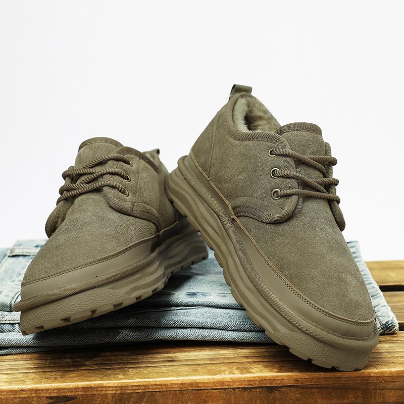 Northeast snow boots men's leather short boots 2025 winter velvet thickened one-pedal large cotton shoes warm bread shoes