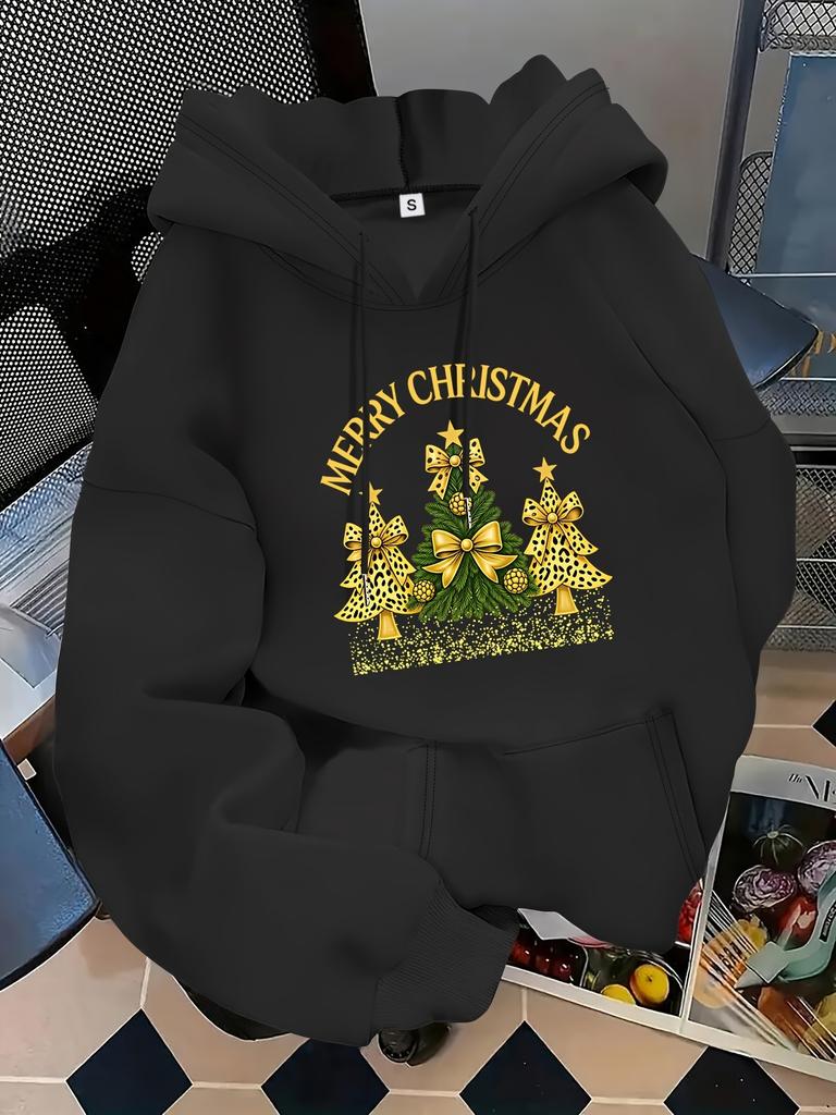 Unisex Fall Autumn Christmas Leopard Print Christmas Tree Merry Christmas Letter Print Kangaroo Pocket Graphic Hoodie Hooded Swea