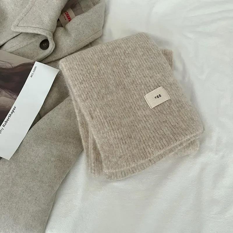 Зимний мохеровый шарф Женский Роскошный кашемировый шарф Утепленный Теплый Мягкий Пашмина Шали Накидки Женский Однотонный Вязаный Длинный Шарф