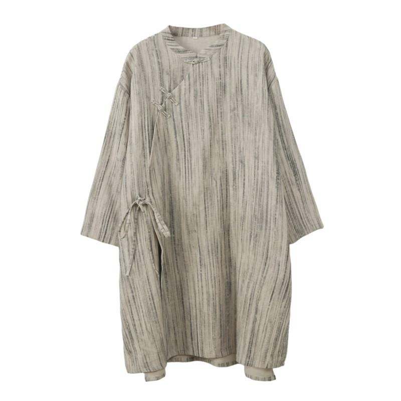 Johnature Women Vintage Striped Shirts Tops Stand Long Sleeve Loose Spring Blouses Button Chinese Style Shirt