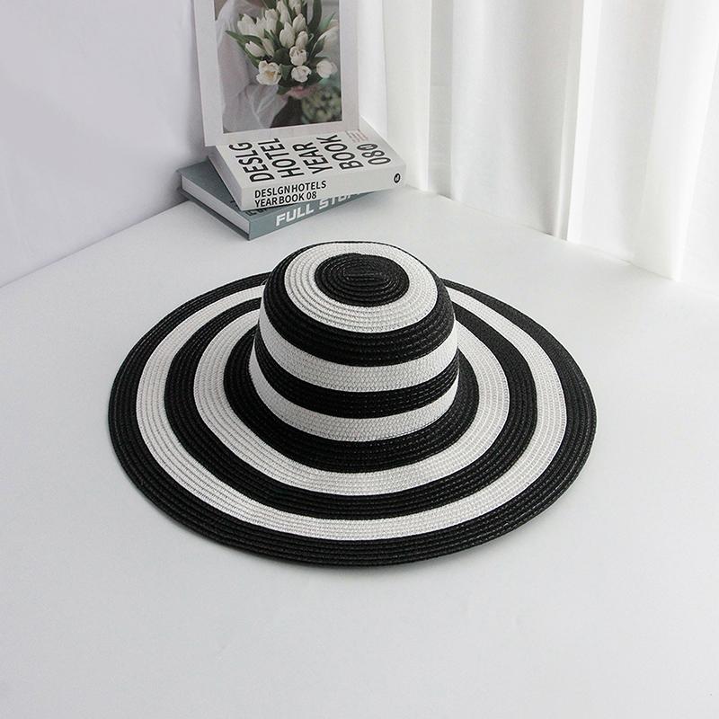 Летняя женская соломенная шляпа с широкими полями в полоску от солнца - дышащая, складная, универсальная, для активного отдыха, платья для женщин