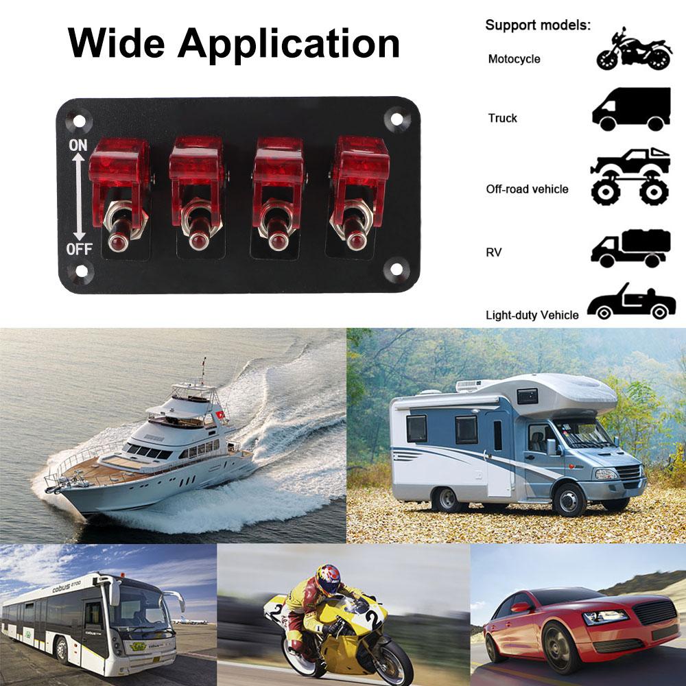 Auto Ignition Switch Panel Start Push Button LED Indicator for Racing Car Vehicles 12V 20A 4 Rocker Toggle Switch Panel