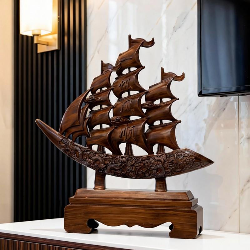 Chinese Style Resin Sailboat Decorative Figurine Living Room Office Desk Modern Elegant Home Decoration