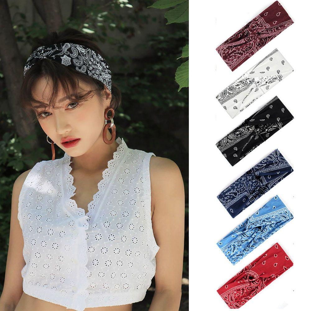 6 colors Fashion Knot Women Girls Cashew Flower Print Bandanas Headband Hairband Turban