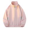 Men Stand Collar Zip Up Windbreaker Jacket Contrast Zipper Loose Casual Outerwear