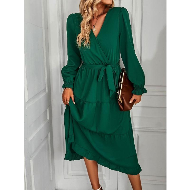 Spring Women's Solid Colour Swing Casual Dress Long Dresses