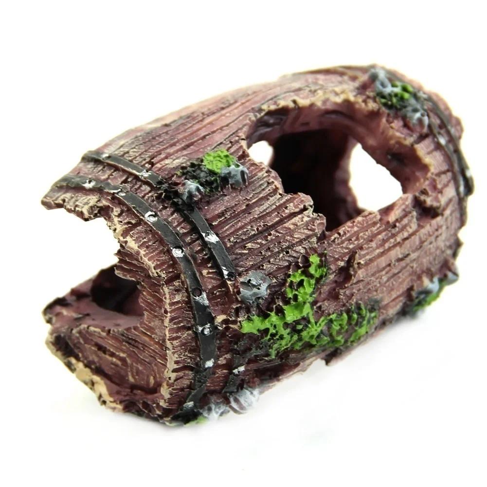 Aquarium Fish Tank Barrel Resin Broken Old Bucket with Moss Decoration Ornament Cave Landscaping Fish Tank Accessories