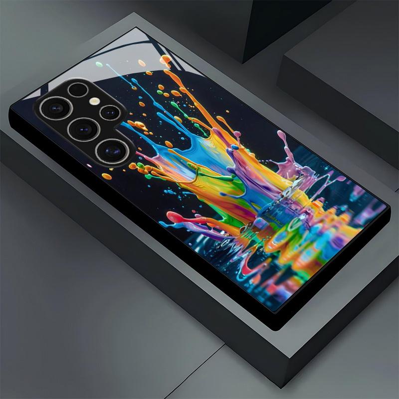 Стеклянный чехол для телефона с узором из цветных чернил, подходит для Samsung Galaxy S26 S25 S24 S23 S22 S20 FE/Ultra/Plus, противоударная задняя крышка