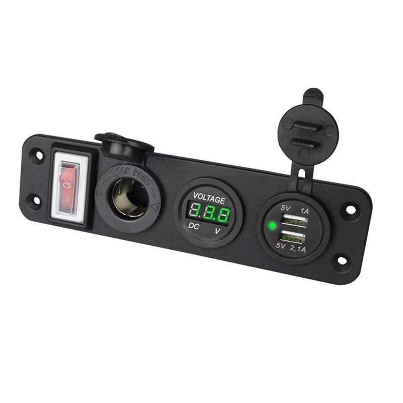 Панель с USB-розеткой для автомобиля с двойным USB-зарядным устройством, вольтметром и розеткой, водонепроницаемая, для транспортных средств, морских судов, RV, цифровых устройств