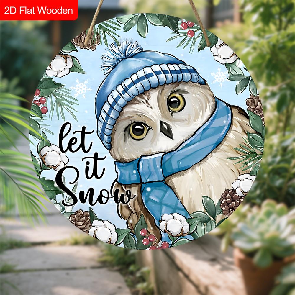 Russian Wooden Christmas Sign with Owl Pattern, Navidad Round Sign for Front Door, Wall Hanging Decor, Ideal Christmas Gift for Friend & Family