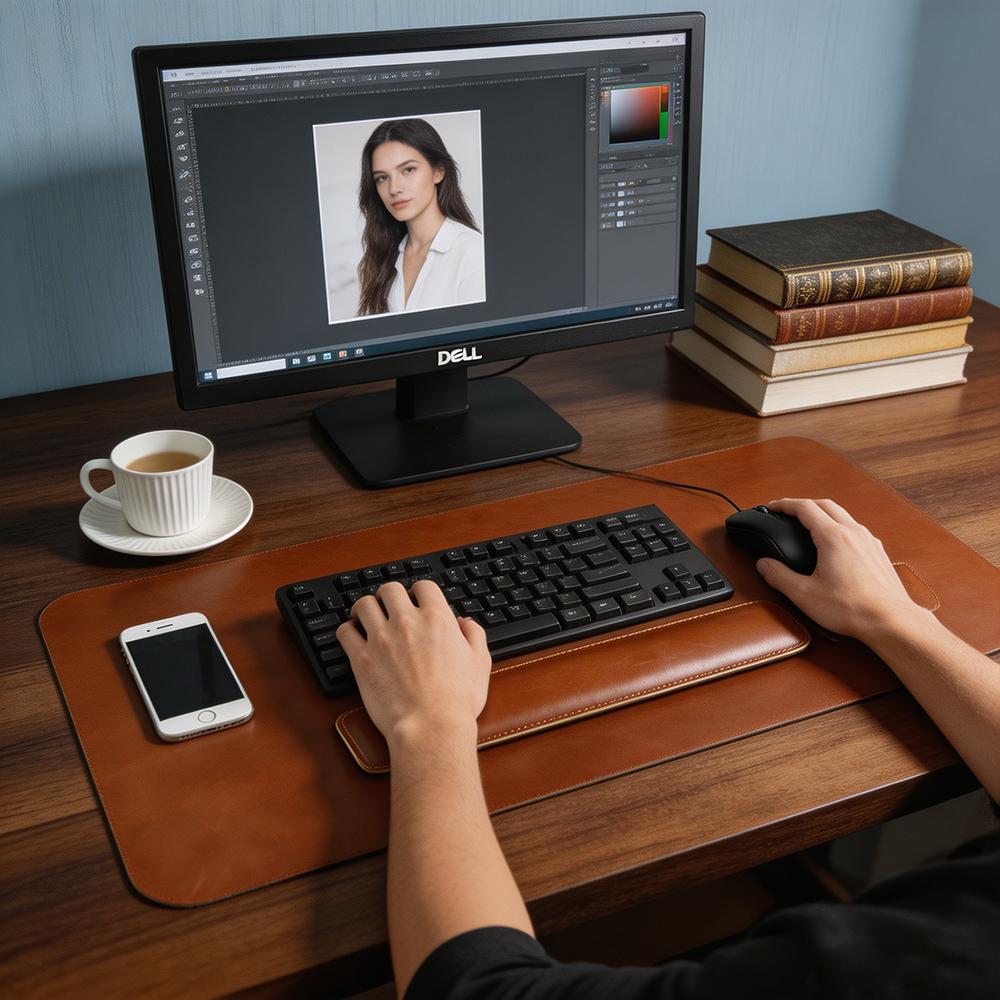 Handmade Top Grain Cowhide Genuine Leather Laptop Desk Mat Computer Retro Premium Luxury Oil Wax Leather Keyboard and Mouse Pads