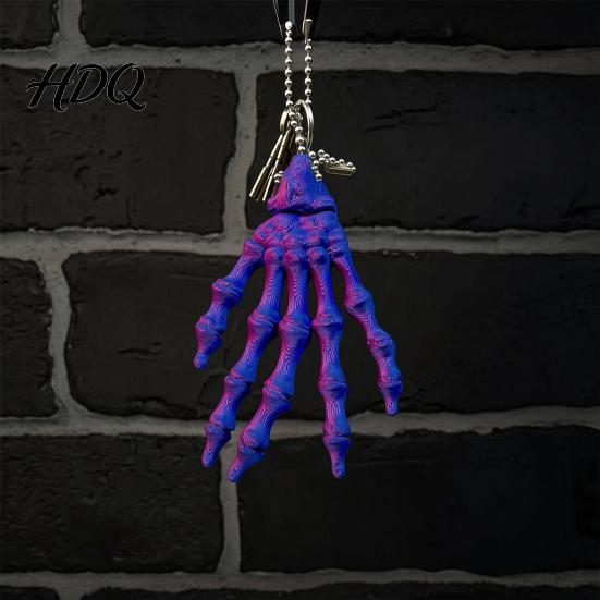 Skeleton Hand Fidget Toy Keychain, with Hanging Chain 3D Printed Ornament, Movable Charm Joint Design Skull Palm Stress Relief for Halloween