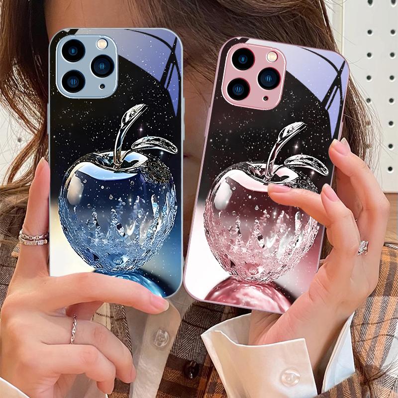 Прозрачный хрустальный чехол-яблоко для iPhone 16 Pro Max 15 Pro 14 13 12 Mini 11 XS M Ax XR 7 8 Plu SE 2022 из закаленного стекла