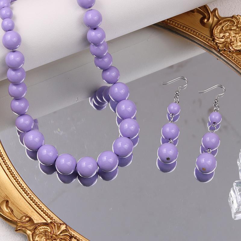 European and American exaggerated earrings, high-end candy color, size round bead pendant, simple retro design set, jewelry women