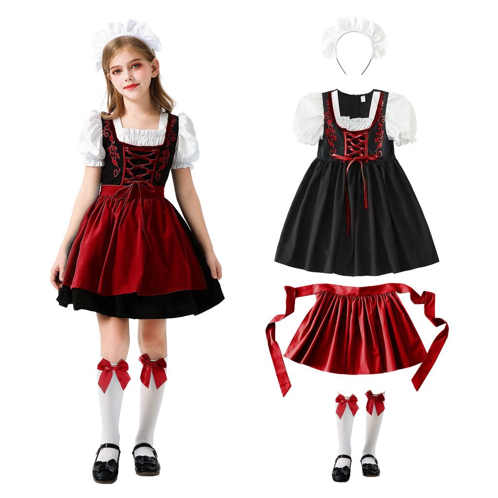 Bavaria Children's Costume Halloween Germany Munich Oktoberfest Girls Maid Dirndl Dress