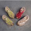 Johnature Breathable Mesh Splicing Genuine Leather Casual Sneakers Mixed Colors Flat Comfortable Women's Shoes