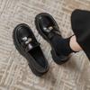 Black Loafers Platform Leather Camellia Single Shoes British Style College Thick Heel Platform Small Leather Shoes Women