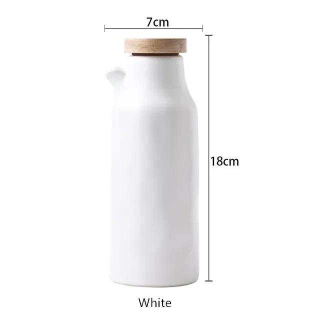 Wooden Cover Ceramic Oil Pot Household Leak-proof Oil & Vinegar Pots Porcelain Kitchen Soy Sauce Pot Oil Tank Seasoning Bottle