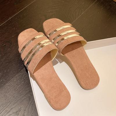 Женские тапочки, новые летние туфли на плоской подошве в металлическую полоску, модные шлепанцы без шнуровки, уличные женские повседневные женские сандалии, большие размеры 43