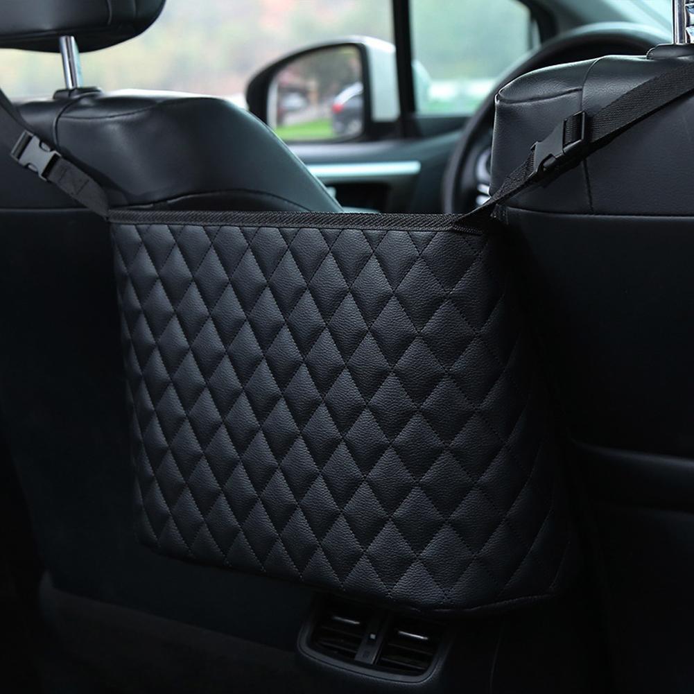 1Pcs Multiufunctional Car Middle Seat Large Storage Net Leather Bag Seat Back Organizer Car Chair Supplies Container Hanging Bag